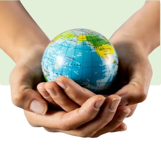 Holding a globe in the palm of one’s hands signifying responsibility to  contribute and improve the world