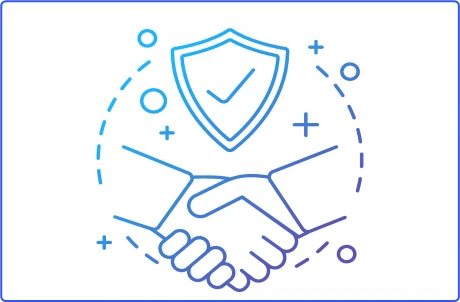 Icon of a handshake and shield representing trust, security, and partnership  in business relationships, emphasizing faith